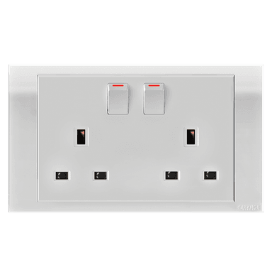 AKOYA 13Amp. Twin Switched Socket Outlet White with White Surround