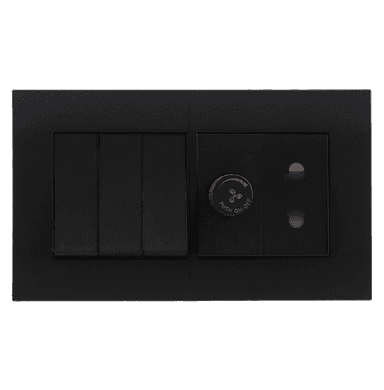 AKOYA 16Amp. 3Gang + Fan Controller + 2Pin Socket B/Matte with B/Matte Surround
