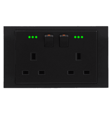 AKOYA 13Amp. Twin Switched Socket Outlet with Indicator B/Matte with B/Matte Surround