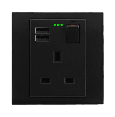 AKOYA 13Amp. Single Switched Socket Outlet with Indicator + 3.4Amp. USB B/Matte with B/Matte Surround