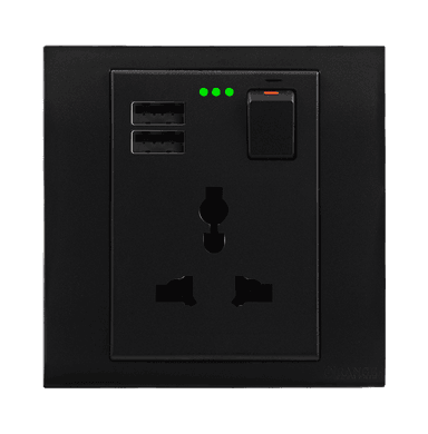 AKOYA 13Amp. Single Multy Switched Socket Outlet with Indicator + 3.4Amp. USB B/Matte with B/Matte Surround
