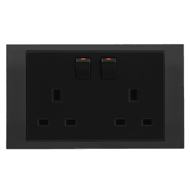 AKOYA 13Amp. Twin Switched Socket Outlet B/Matte with GM/Matte Surround