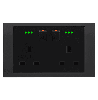 AKOYA 13Amp. Twin Switched Socket Outlet with Indicator B/Matte with GM/Matte Surround