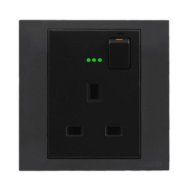 AKOYA 13Amp. Single Switched Socket Outlet with Indicator B/Matte with GM/Matte Surround