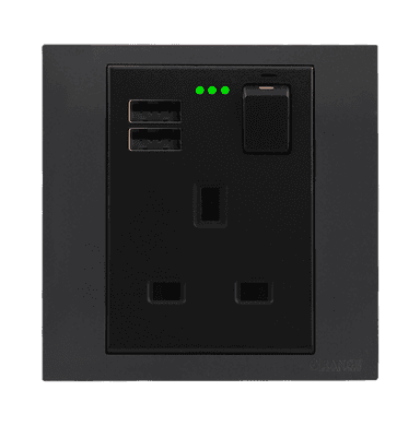 AKOYA 13Amp. Single Switched Socket Outlet with Indicator + 3.4Amp. USB B/Matte with GM/Matte Surround