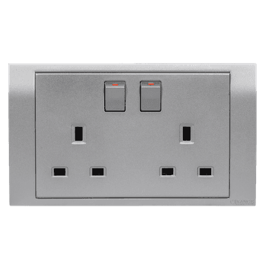 AKOYA 13Amp. Twin Switched Socket Outlet S/Matte with S/Matte Surround