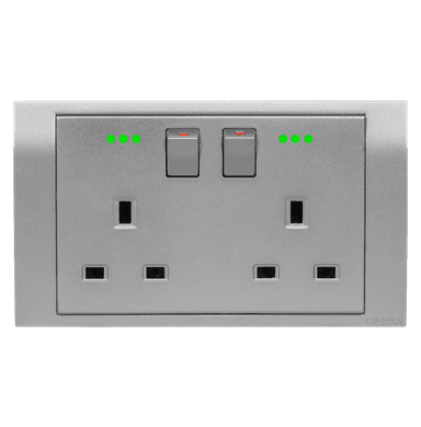 AKOYA 13Amp. Twin Switched Socket Outlet with Indicator S/Matte with S/Matte Surround