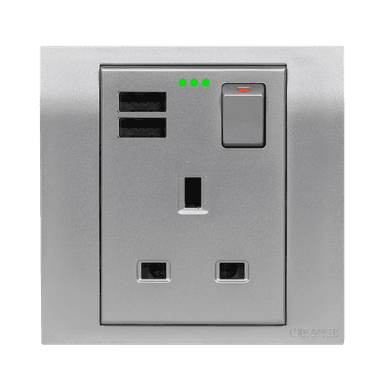 AKOYA 13Amp. Single Switched Socket Outlet with Indicator + 3.4Amp. USB S/Matte with S/Matte Surround