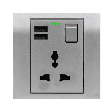 AKOYA 13Amp. Single Multy Switched Socket Outlet with Indicator + 3.4Amp. USB S/Matte with S/Matte Surround
