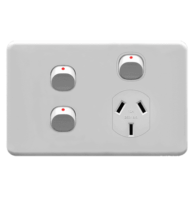 ENIGMA 10Amp. 250V a.c. 1Gang Horizontal Power point with 16AX Extra Two Dollies Classic White (Australian Standard)