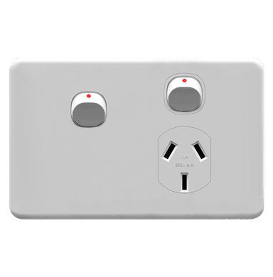 ENIGMA 10Amp. 250V a.c. 1Gang Horizontal Power point with 16AX Extra Dolly Classic White (Australian Standard)