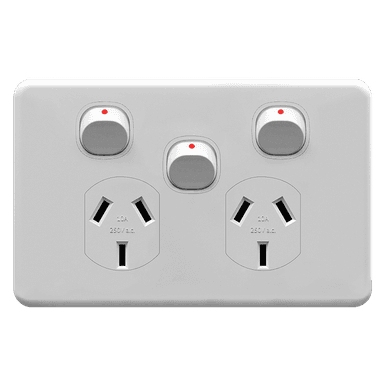 ENIGMA 10Amp. 250V a.c. 2Gang Horizontal Power point with 16AX Extra Dolly Classic White (Australian Standard)