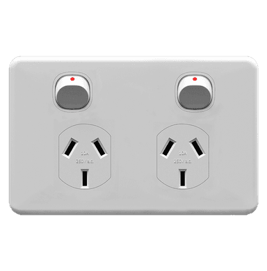 ENIGMA 10Amp. 250V a.c. 2Gang Horizontal Power point Classic White (Australian Standard)