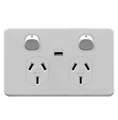 ENIGMA 10Amp. 250V a.c. 2Gang Horizontal Power point with 2.1Amp. USB Classic White (Australian Standard)