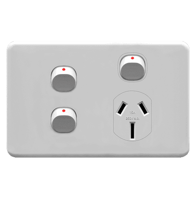 ENIGMA 15Amp. 250V a.c. 1Gang Horizontal Power point with 16AX Extra Two Dollies Classic White (Australian Standard)
