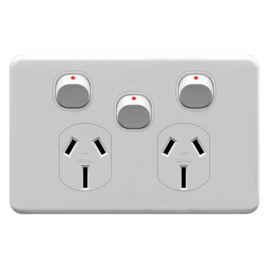 ENIGMA 15Amp. 250V a.c. 2Gang Horizontal Power point with 16AX Extra Dolly Classic White (Australian Standard)