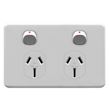 ENIGMA 15Amp. 250V a.c. 2Gang Horizontal Power point Classic White (Australian Standard)