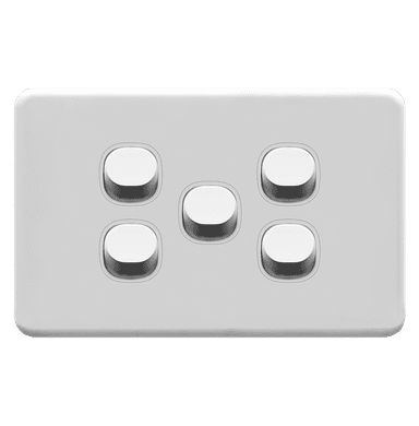 ENIGMA 16Amp. 250V a.c. 5Gang 2Way Horizontal Slim Classic White (Australian Standard)
