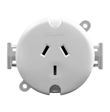 ENIGMA 10Amp. 250V a.c. Front Connecting Surface Socket with 3 Flat Pins Classic White (Australian Standard)