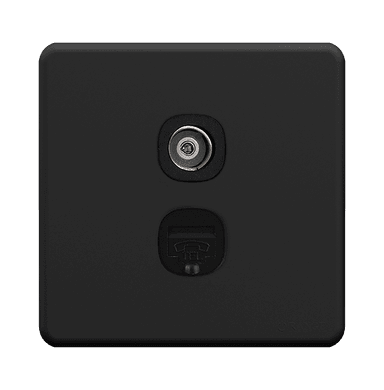 ENIGMA 2Gang 4Wire Telephone Outlet + TV Co-Axial Outlet (75Ohm) Gunmetal (British Standard)