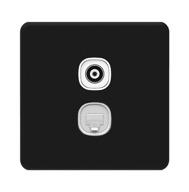 ENIGMA 2Gang 4Wire Telephone Outlet + TV Co-Axial Outlet (75Ohm) Pearl Black (British Standard)