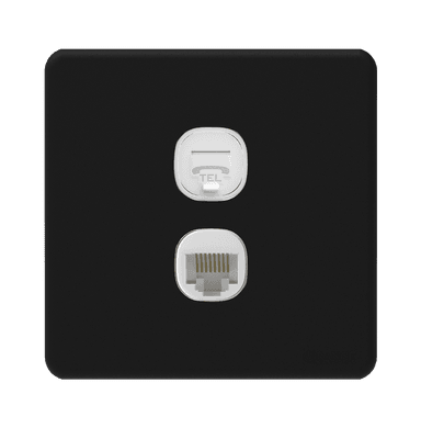 ENIGMA 2Gang 4Wire Telephone Outlet + 8Wire 8Contact Telephone/Data Outlet Pearl Black (British Standard)
