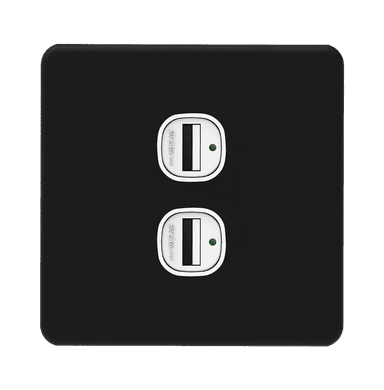 ENIGMA 2.1Amp. 2Gang Type-A USB Charger Outlet Pearl Black (British Standard)