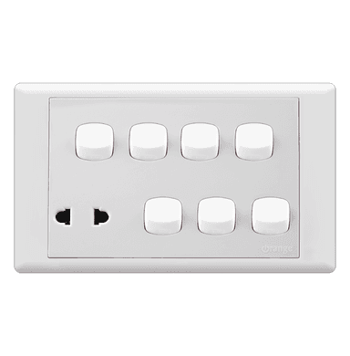 MONACO 10Amp. 7Gang + 10Amp. 2Pin Socket Outlet White with WH/Surround