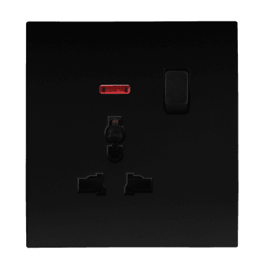 VIRAGO Multy Single 1Pole Switched Socket Outlet with Indicator Black