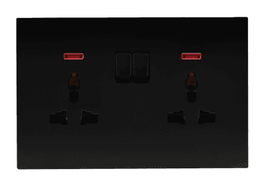 VIRAGO Multy Twin 1Pole Switched Socket Outlet with Indicator Black