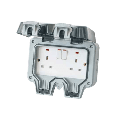 ATLANTIS 13Amp. Twin Surface Mounted Switched Socket Outlet 240V (IP66) Grey