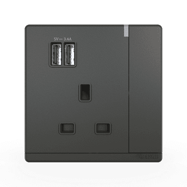 ODESSA 13Amp. 250V Single Switched Socket Outlet with Radium + 3.4 USB Pearl Gunmetal
